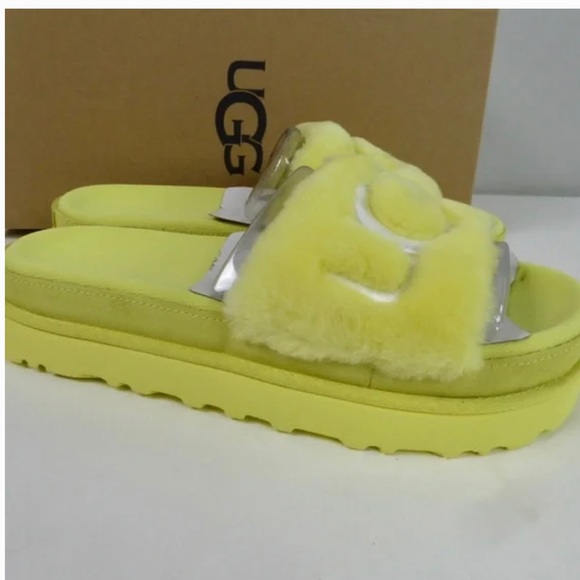 UGG Laton Fur Slide SZ 7 BRAND NEW 💛⭐️🌻🌝 - Picture 2 of 10